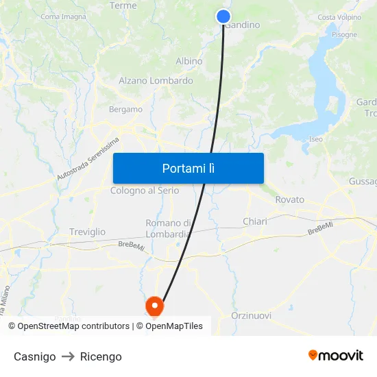 Casnigo to Ricengo map