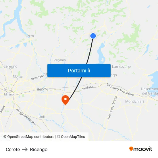 Cerete to Ricengo map