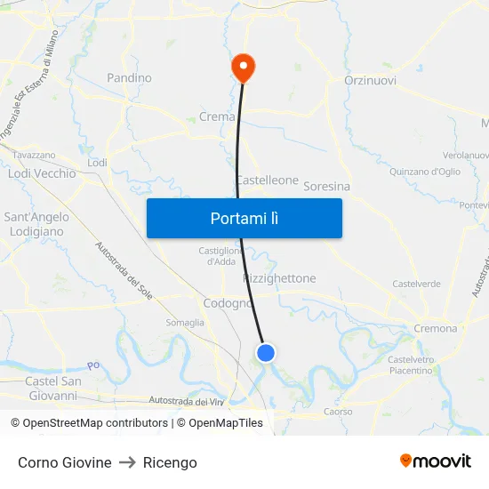 Corno Giovine to Ricengo map