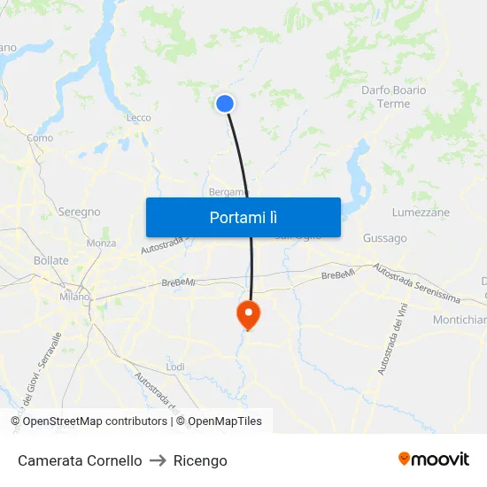 Camerata Cornello to Ricengo map