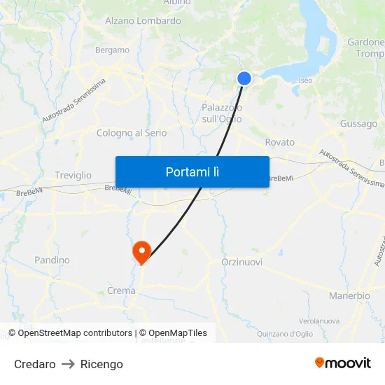 Credaro to Ricengo map