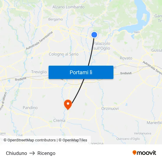 Chiuduno to Ricengo map