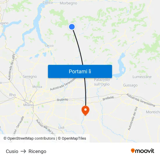 Cusio to Ricengo map