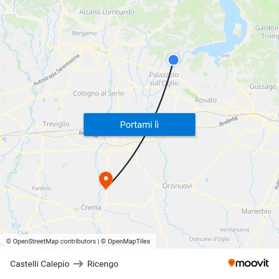 Castelli Calepio to Ricengo map