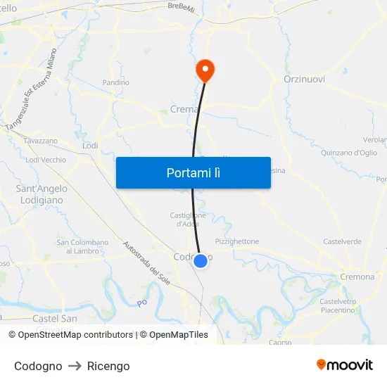 Codogno to Ricengo map
