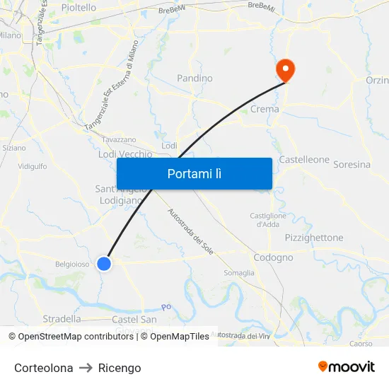 Corteolona to Ricengo map