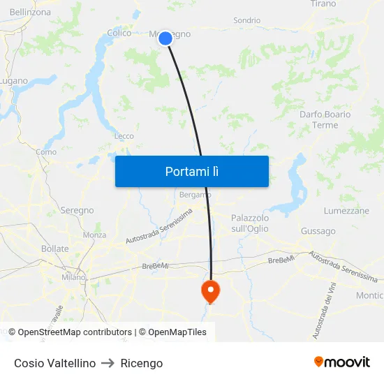 Cosio Valtellino to Ricengo map