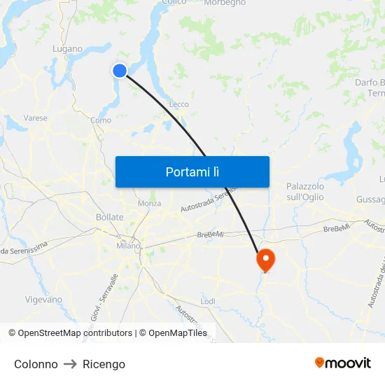 Colonno to Ricengo map