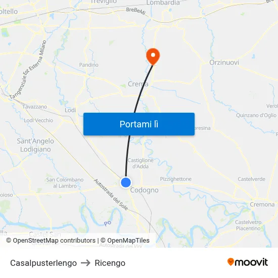 Casalpusterlengo to Ricengo map