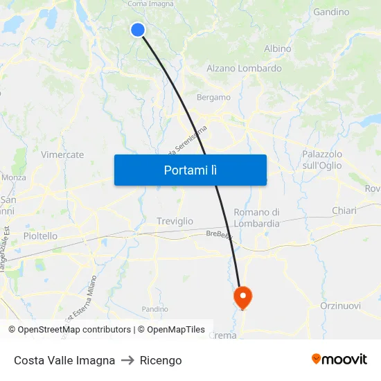 Costa Valle Imagna to Ricengo map