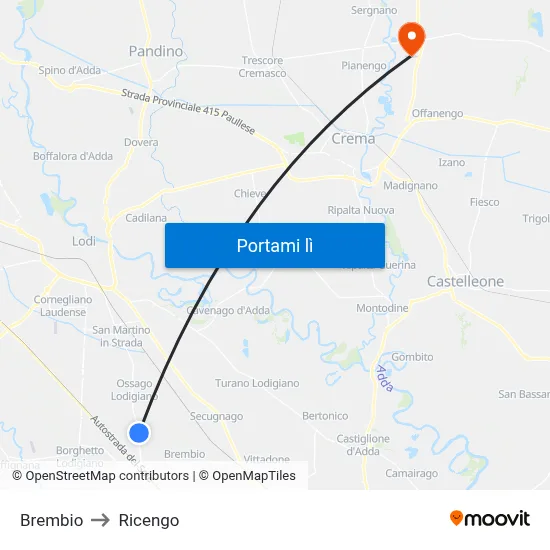 Brembio to Ricengo map