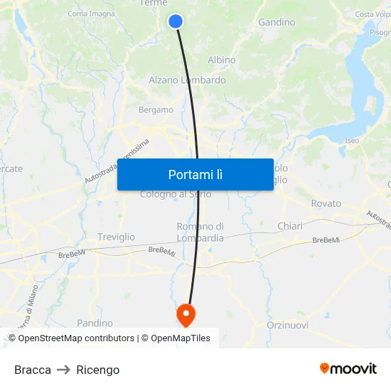 Bracca to Ricengo map