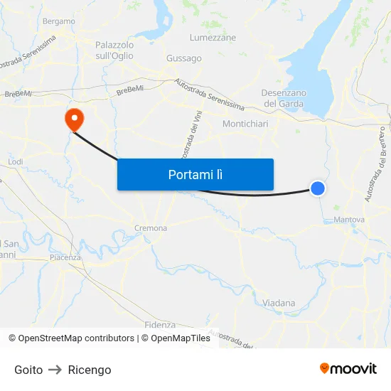 Goito to Ricengo map