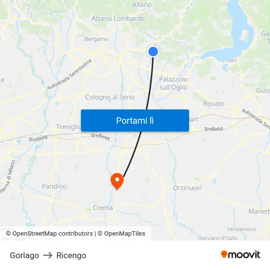 Gorlago to Ricengo map