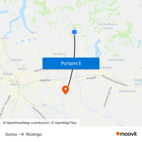 Gorno to Ricengo map