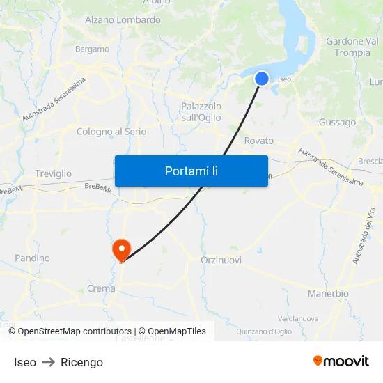 Iseo to Ricengo map