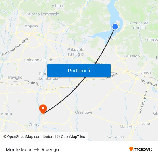 Monte Isola to Ricengo map