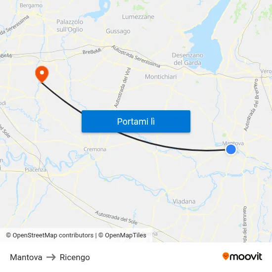 Mantova to Ricengo map