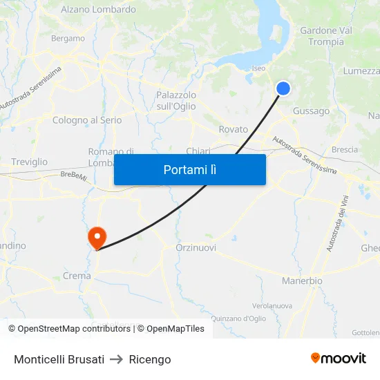 Monticelli Brusati to Ricengo map