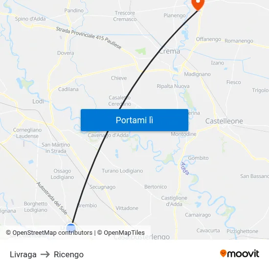 Livraga to Ricengo map