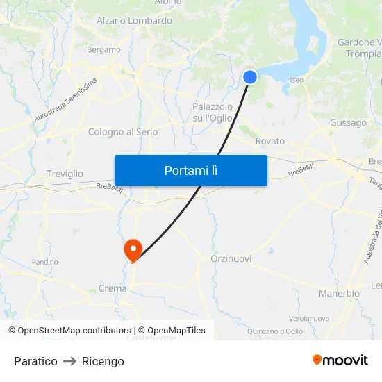 Paratico to Ricengo map