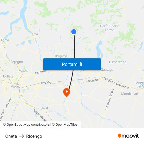 Oneta to Ricengo map