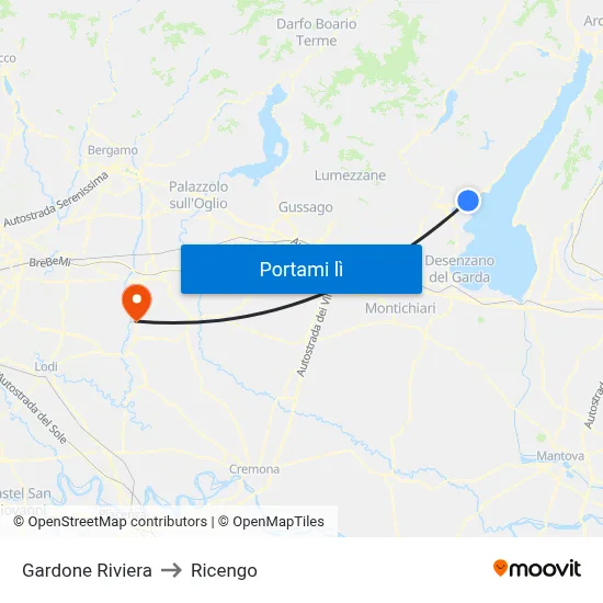 Gardone Riviera to Ricengo map