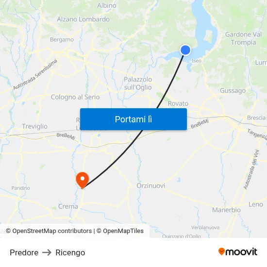 Predore to Ricengo map