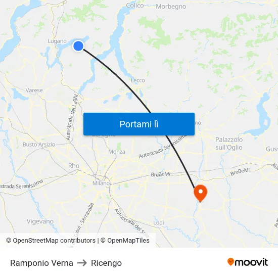 Ramponio Verna to Ricengo map