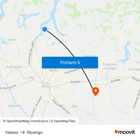 Veleso to Ricengo map
