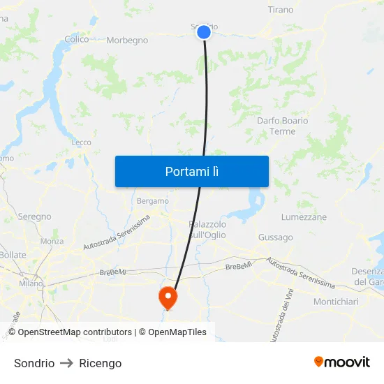 Sondrio to Ricengo map