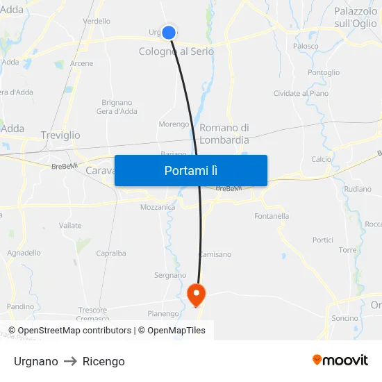 Urgnano to Ricengo map