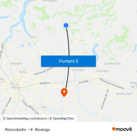 Roncobello to Ricengo map