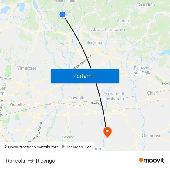 Roncola to Ricengo map