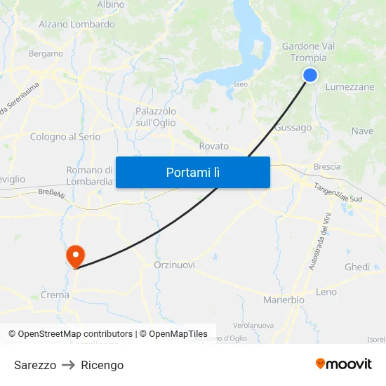 Sarezzo to Ricengo map