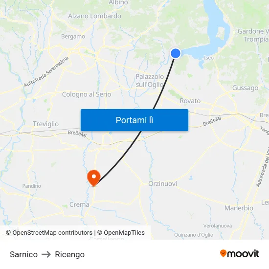 Sarnico to Ricengo map