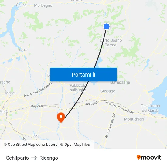 Schilpario to Ricengo map