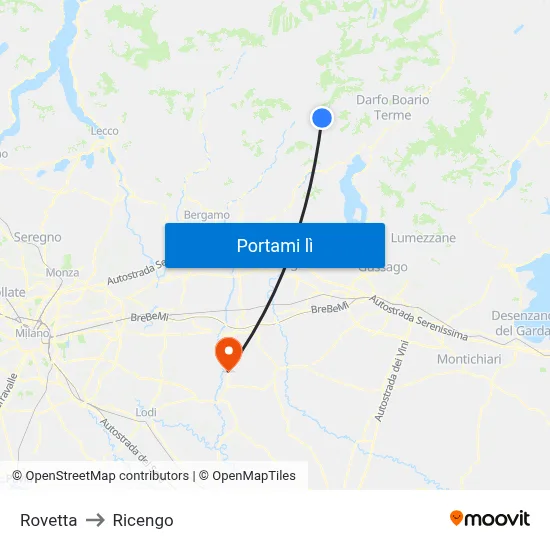 Rovetta to Ricengo map