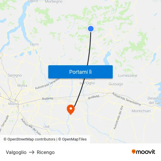 Valgoglio to Ricengo map