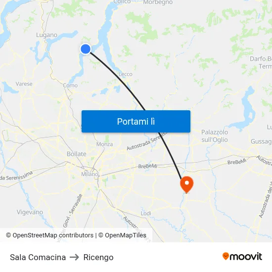 Sala Comacina to Ricengo map