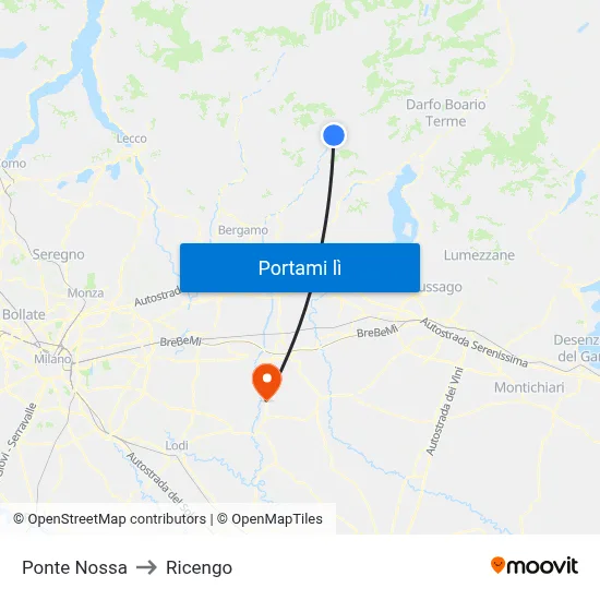 Ponte Nossa to Ricengo map