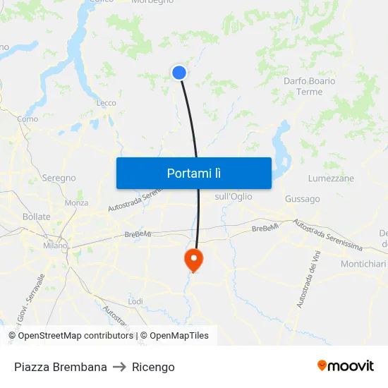Piazza Brembana to Ricengo map