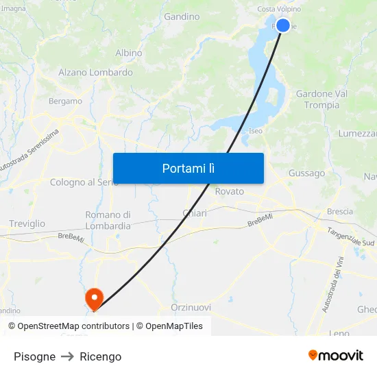 Pisogne to Ricengo map