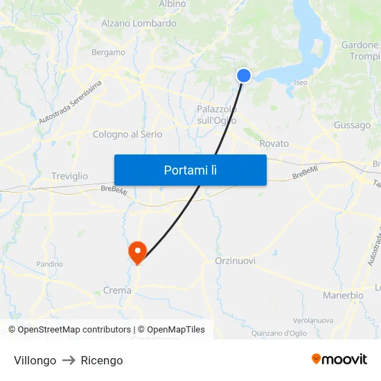 Villongo to Ricengo map