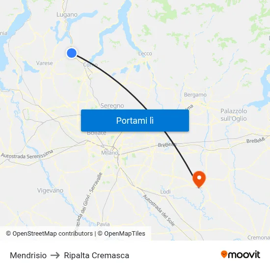 Mendrisio to Ripalta Cremasca map