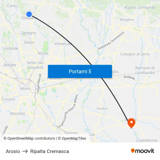 Arosio to Ripalta Cremasca map