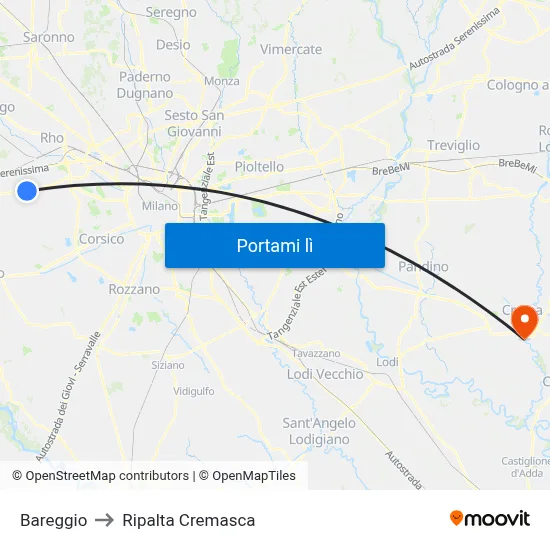 Bareggio to Ripalta Cremasca map