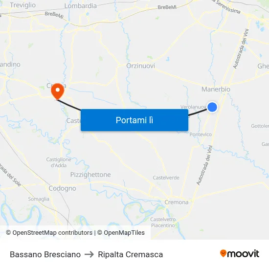Bassano Bresciano to Ripalta Cremasca map
