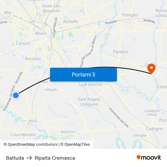 Battuda to Ripalta Cremasca map