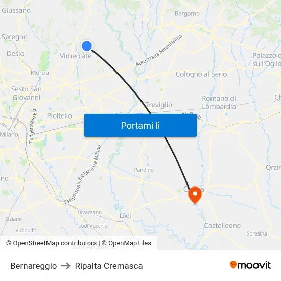 Bernareggio to Ripalta Cremasca map